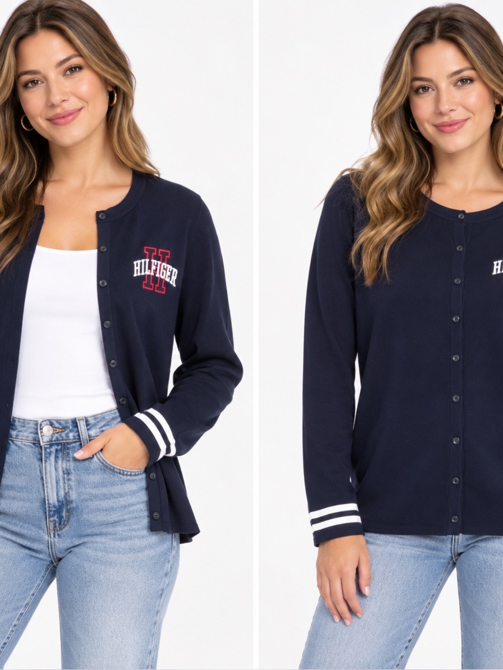 Tommy Hilfiger Women Navy Cardigan with Red & White Logo Stitching XXL